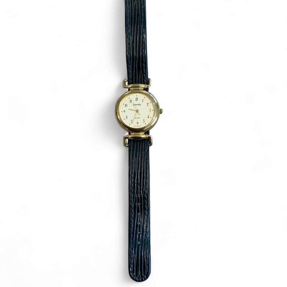 Navy Blue and Gold Genuine Leather Women's‎ Eternity Watch